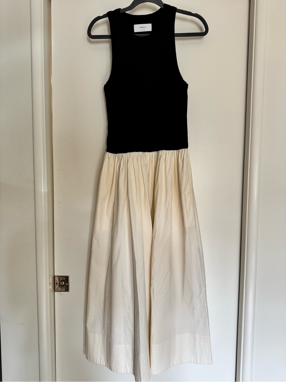 Sleeveless Black & Cream Two-Tone Midi Dress